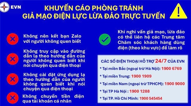 EVN khuyến cáo người dân cảnh giác với 'chiêu trò' giả mạo điện lực để lừa đảo trực tuyến