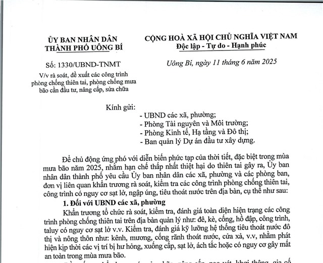 Rà soát, đề xuất các công trình phòng chống thiên tai, phòng chống mưa bão cần đầu tư, nâng cấp, sửa chữa