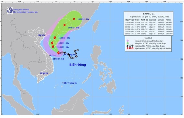 Bão số 1 giật cấp 11 trên khu vực phía tây quần đảo Hoàng Sa