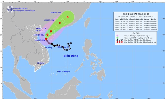 Bão số 1 giật cấp 14 khi vào Vịnh Bắc Bộ và mạnh lên trong chiều và đêm nay