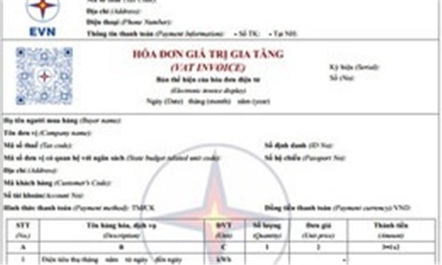 Áp dụng mẫu hoá đơn tiền điện mới từ ngày 1/6
