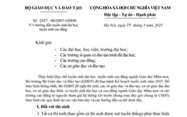 Hướng dẫn TUYỂN SINH ĐẠI HỌC, CAO ĐẲNG 2025