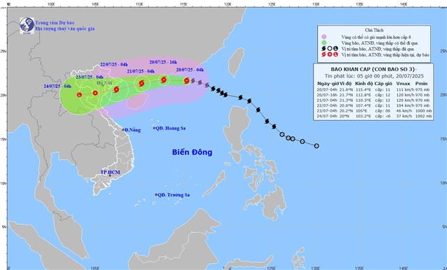 TIN BÃO KHẨN CẤP (Cơn bão số 3) - Tin phát lúc: 05h00' ngày 20/7