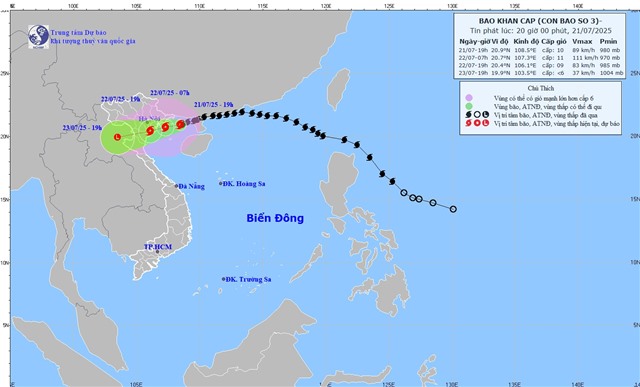 TIN BÃO KHẨN CẤP (Cơn bão số 3) - Tin phát lúc: 20h00' ngày 21/7