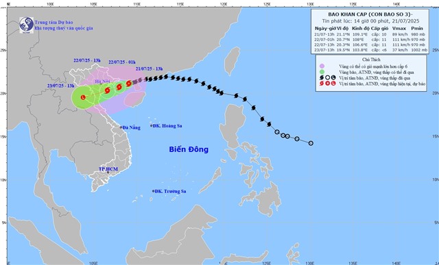 TIN BÃO KHẨN CẤP (Cơn bão số 3) - Tin phát lúc: 14h00' ngày 21/7