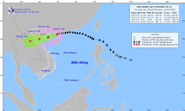 TIN BÃO KHẨN CẤP (Cơn bão số 3) - Tin phát lúc: 08h00' ngày 21/7