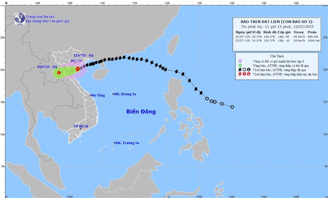 TIN BÃO KHẨN CẤP (Cơn bão số 3) - Tin phát lúc: 11h15' ngày 22/7