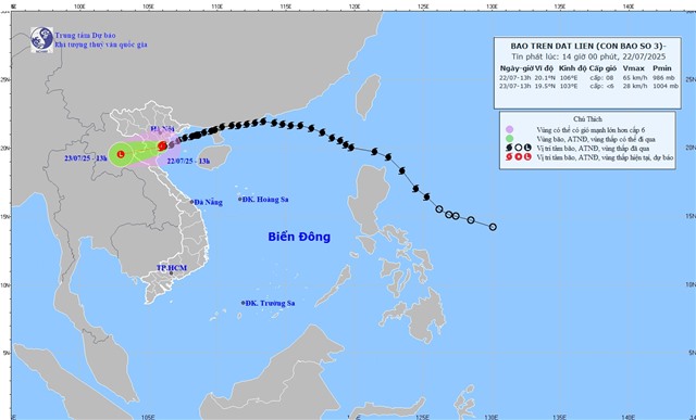 TIN BÃO KHẨN CẤP (Cơn bão số 3) - Tin phát lúc: 14h00' ngày 22/7
