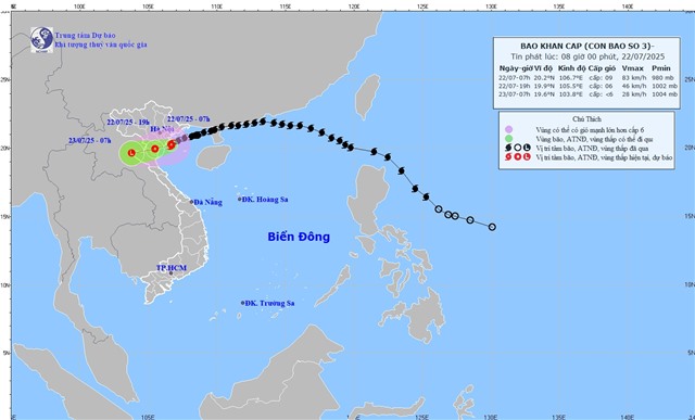 TIN BÃO KHẨN CẤP (Cơn bão số 3) - Tin phát lúc: 08h00' ngày 22/7