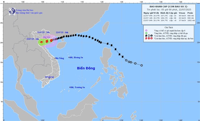 TIN BÃO KHẨN CẤP (Cơn bão số 3) - Tin phát lúc: 05h00' ngày 22/7