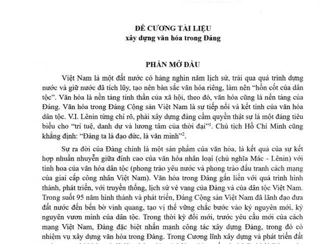 Đề cương tài liệu xây dựng văn hóa trong Đảng