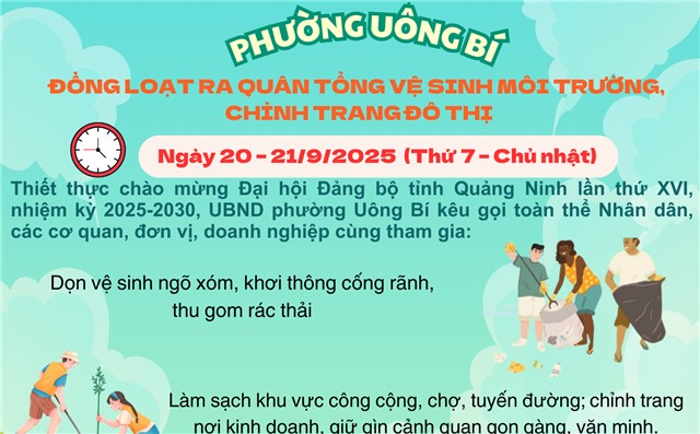 Phường Uông Bí đồng loạt ra quân tổng vệ sinh môi trường, chỉnh trang đô thị