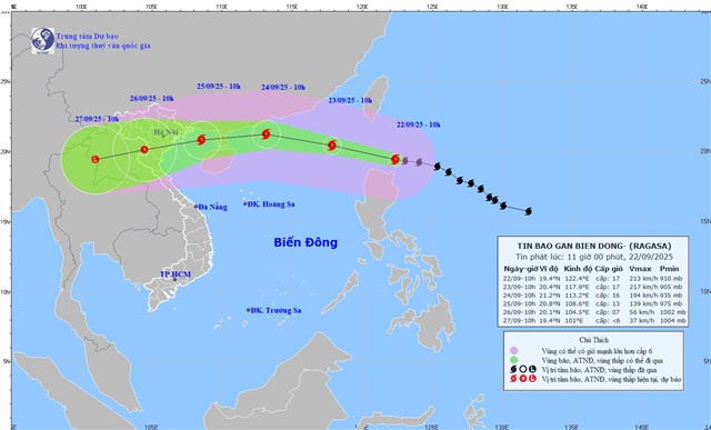 TIN BÃO GẦN BIỂN ĐÔNG (Siêu bão RAGASA)- Bản tin phát lúc 11h ngày 22/9
