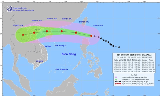 TIN BÃO GẦN BIỂN ĐÔNG (Siêu bão RAGASA) - Bản tin phát lúc 8h ngày 22/9