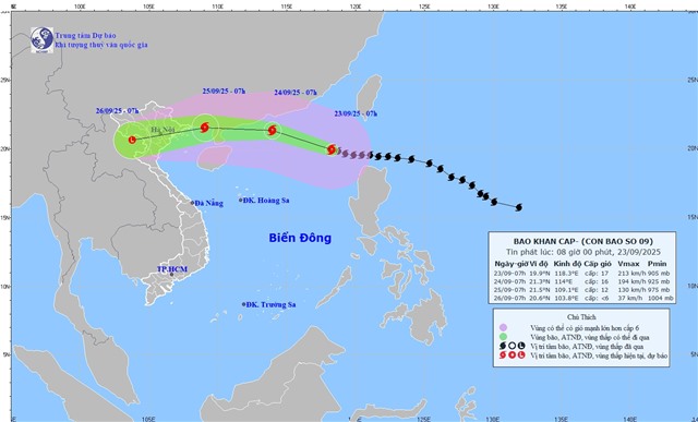 TIN BÃO KHẨN CẤP (Cơn bão số 9) - Bản tin phát lúc 08h00 ngày 23/9