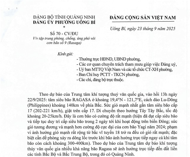 Tập trung phòng, chống, ứng phó với cơn bão số 9 (Ragasa)