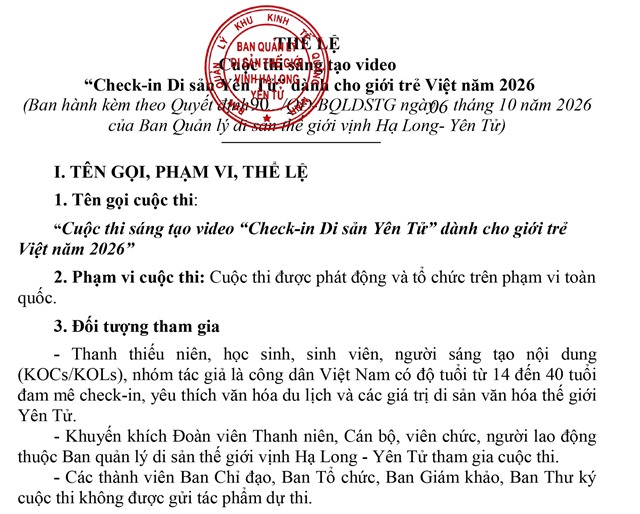 Cuộc thi sáng tạo video “Check-in Di sản Yên Tử” dành cho giới trẻ Việt Nam 2026