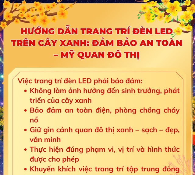 HƯỚNG DẪN TRANG TRÍ ĐÈN LED TRÊN CÂY XANH: ĐẢM BẢO AN TOÀN – MỸ QUAN ĐÔ THỊ 