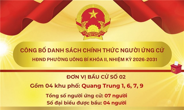 DANH SÁCH CHÍNH THỨC NHỮNG NGƯỜI ỨNG CỬ ĐẠI BIỂU HỘI ĐỒNG NHÂN DÂN PHƯỜNG UÔNG BÍ KHÓA II  NHIỆM KỲ 2026 - 2031    
