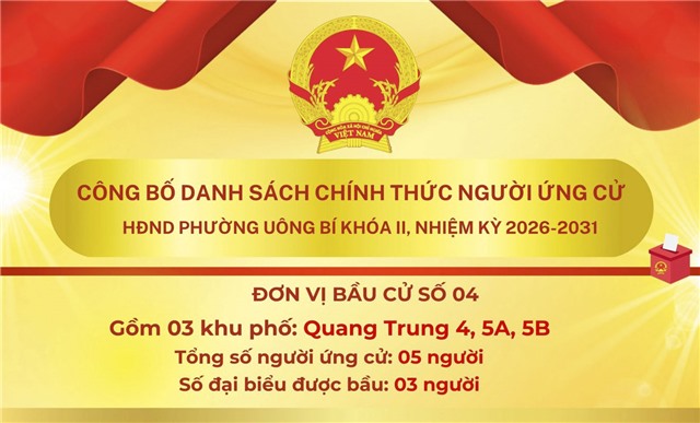DANH SÁCH CHÍNH THỨC NHỮNG NGƯỜI ỨNG CỬ ĐẠI BIỂU HỘI ĐỒNG NHÂN DÂN PHƯỜNG UÔNG BÍ KHÓA II  NHIỆM KỲ 2026 - 2031 