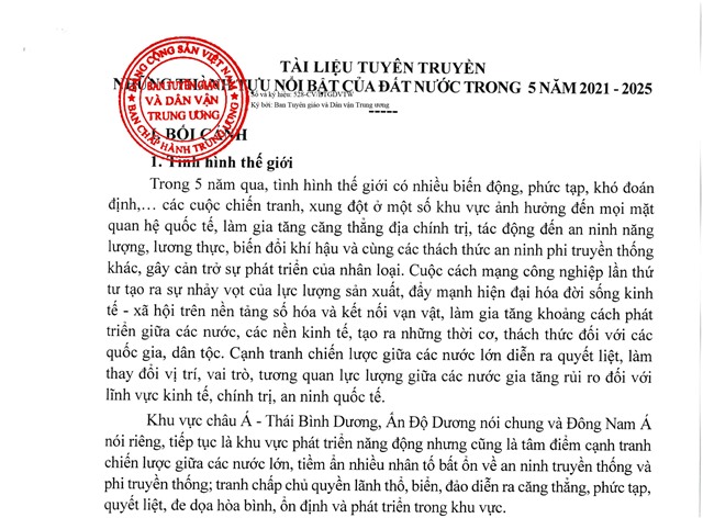 NHỮNG THÀNH TỰU NỔI BẬT CỦA ĐẤT NƯỚC TRONG 5 NĂM 2021 - 2025