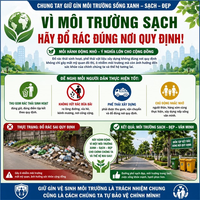VÌ MÔI TRƯỜNG SẠCH – HÃY ĐỔ RÁC ĐÚNG NƠI QUY ĐỊNH