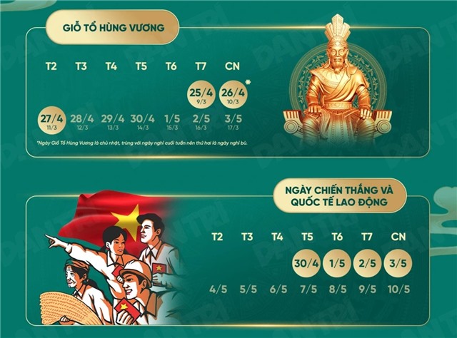 Lịch nghỉ LỄ GIỖ TỔ HÙNG VƯƠNG, 30/4-1/5, NGHỈ QUỐC KHÁNH 2026