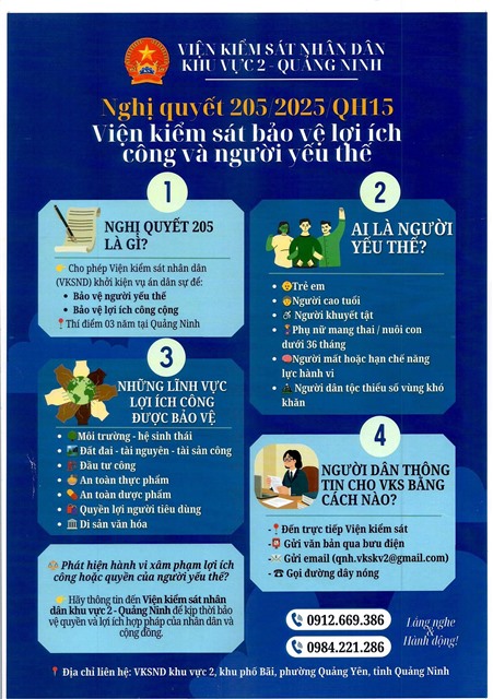 Thông tin đến Viện kiểm sát nhân dân khu vực 2 - Quảng Ninh để kịp thời bảo vệ quyền và lợi ích hợp pháp của Nhân dân và cộng đồng