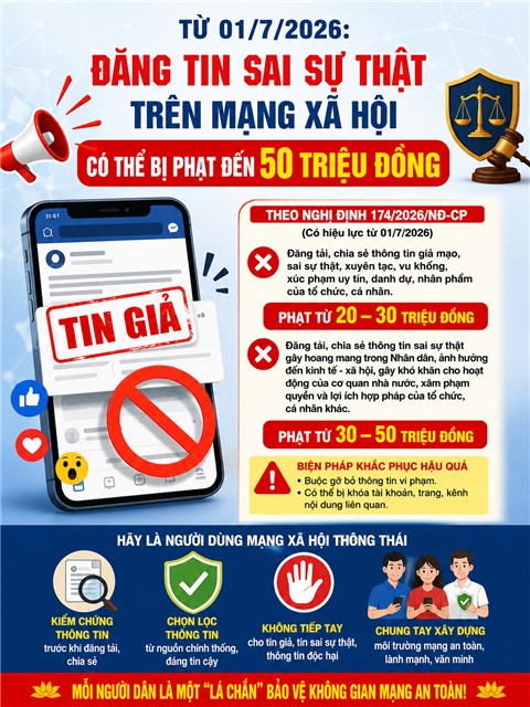 TỪ 01/7/2026: ĐĂNG TIN SAI SỰ THẬT TRÊN MẠNG XÃ HỘI CÓ THỂ BỊ PHẠT ĐẾN 50 TRIỆU ĐỒNG