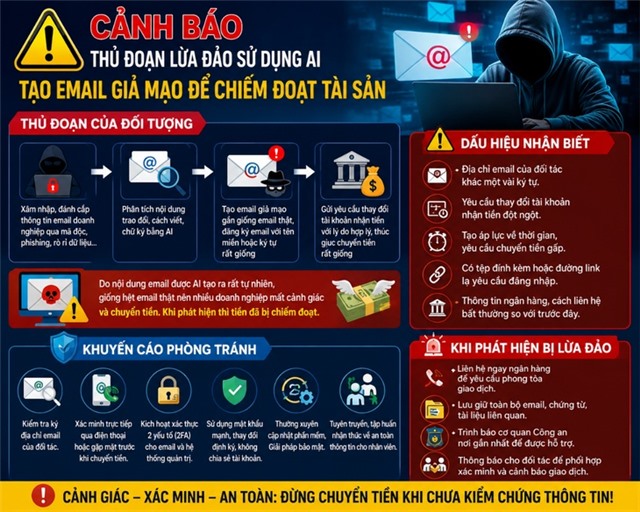 Cảnh báo lừa đảo sử dụng AI tạo email giả mạo để chiếm đoạt tài sản
