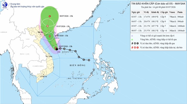 TIN BÃO KHẨN CẤP (Cơn bão số 01) - Tin phát lúc 14h00