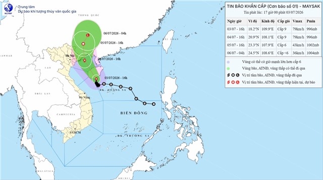 TIN BÃO KHẨN CẤP (Cơn bão số 01) - Tin phát lúc 17h00