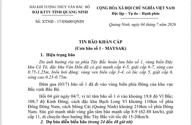TIN BÃO KHẨN CẤP (CƠN BÃO SỐ 1 - MAYSAK)
