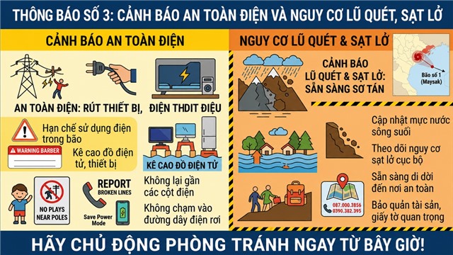 THÔNG BÁO SỐ 3: CẢNH BÁO AN TOÀN ĐIỆN VÀ NGUY CƠ LŨ QUÉT, SẠT LỞ