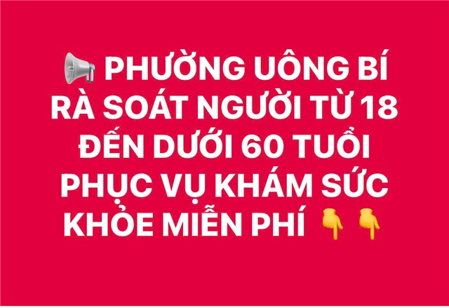 Phường Uông Bí rà soát người từ 18 đến dưới 60 tuổi phục vụ khám sức khỏe miễn phí