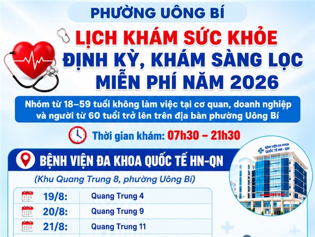 THÔNG BÁO LỊCH KHÁM SỨC KHỎE ĐỊNH KỲ, KHÁM SÀNG LỌC MIỄN PHÍ NĂM 2026