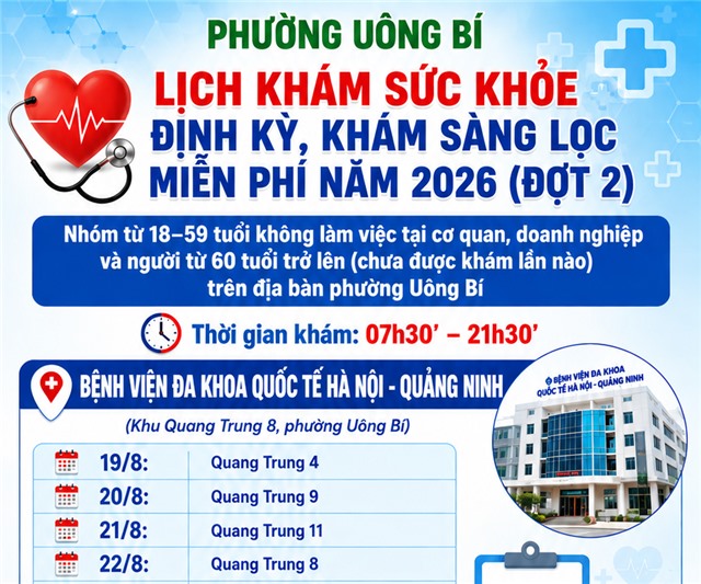 THÔNG BÁO LỊCH KHÁM SỨC KHỎE ĐỊNH KỲ, KHÁM SÀNG LỌC MIỄN PHÍ NĂM 2026