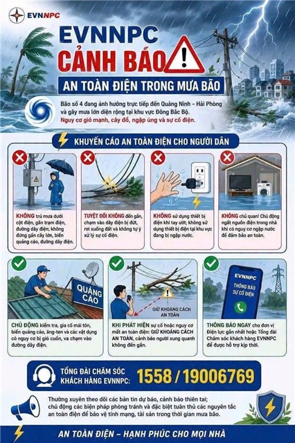 EVNNPC CẢNH BÁO AN TOÀN ĐIỆN TRONG MƯA BÃO