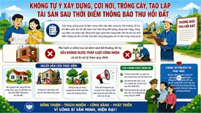 KHÔNG TỰ Ý XÂY DỰNG, CƠI NỚI, TRỒNG CÂY, TẠO LẬP TÀI SẢN SAU THỜI ĐIỂM THÔNG BÁO THU HỒI ĐẤT